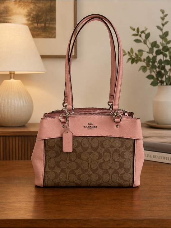 Coach Handbags - Coach Pink Signature Canvas & Leather Shoulder Bag LIKE NEW